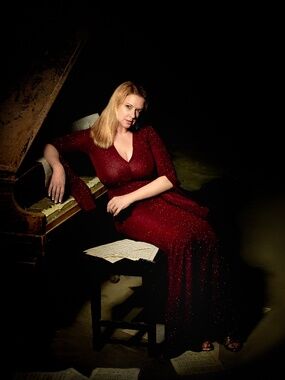 Red Sparkly Gown with bell sleeves STUNNING!